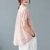 Blouses Femmes Chemises Femmes Coton Lin Casual Mode Été Simple Style Rétro Couleur Solide Lâche Femme À Manches Courtes Tops Camisas Muj