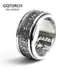 REAL 925 Sterling Silver Vintage Rings for Men Rotertable Tibetan Six Words Mantra Rings Om Mani Padme Hum Buddhist Jewelry 201110