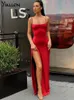 Yiallen Red Black Year Party Christmas Forts Long Women Spring Bodycon Up Stretch Slim Soft Midi Dress Femme 220527