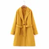 Women's Wool & Blends Women Orange Loose Woolen Coat Elegant 2022 Autumn Fashion Ladies Single Button Pockets Sashes Girls Chic Outwear Casu