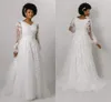 Bescheiden trouwjurken jurken lange mouwen kanten tule v nek klassieke bruidsjurk mouwen mouwen moderne strand bruiloft receptie jurk