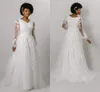 Robes de mariée modestes robes manches longues dentelle Tulle col en V robe de mariée classique à manches robe de réception de mariage de plage moderne