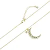 New Wedding Necklace Crescent Moon Star Charm Dainty Delicate Women Jewelry Gold Plated Opal CZ Stone Cute Lovely Fashion Necklaces