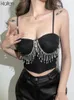 KLALIEN Mujeres Camisola Sexy Casual Sólido Delgado Diamante Borla Correa Crop Top Office Lady Nightclub Streetwear Y2K 220318