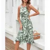 Casual Dresses Elegant Floral Print för kvinnor sommaren 2022 Lively Flowers Tank Ruffle Sleeveless A-Line Midi Dress Casual