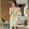 Calças de duas peças femininas Moda casual blazer amarelo feminino feminino de negócios calça e jaqueta conjuntos de calças de calça feminino de trabalho uniformes estiloswome