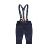 Kids Infant Baby 2PCS Boys Plaid Dress Shirt Suspenders Pants Clothes Outfits