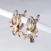 Dangle & Chandelier Rose Gold Flower Leaf CZ Blue Stone Earrings For Women Girls Stylish Elegant Fashion Jewelry GE336Dangle