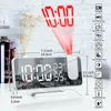FMラジオLEDデジタルスマートアラームテーブルクロック180°タイムプロジェクターメイクアップミラー電子タイマー温度ディスプレイホーム装飾