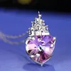 Hänge halsband romantisk kärlek slott hjärtformad lila kristallhalsband för kvinnor flickar valentiner dag smycken present flickvän