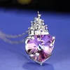 Collane con ciondolo Castello dell'amore romantico Collana di cristallo viola a forma di cuore per donne Ragazze Regalo di gioielli di San Valentino Ciondolo per fidanzata