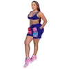 Summer Womens 2 Piece Sports Outfits Tracksuits Cartoon Printed T Shirt and Shorts Jogger Crop Top V Neck Bikers Sets
