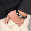 Charme Armbänder Punk Schwarz Doppel Echtes Leder Geflochtene Armreifen Für Männer Edelstahl Vintage Männliche Handgelenk Band Hand Schmuck SP0953