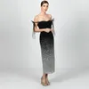 2022 Off ramion kryształowa syrenka Sukienka balowa z odłączanym pociągiem seksowna bez pleców wieczorna suknia cekinowa czarna czarna sukienki