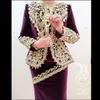 Karakou Algerois Abiti da sera bordeaux con maniche lunghe 2022 Pizzo oro Velluto Sexy Fessura Arabo Dubai Abito da cerimonia per occasioni speciali