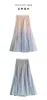 새로운 패션 여성의 봄 여름 여름 탄성 허리 거즈 메쉬 그라디언트 컬러 볼 가운 최대 큰 넓은 확장 스커트 2994