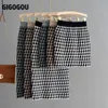 Gigogou houndstooth elastiska band kvinnor kjolar höst vinter varm stickad penna bodycon ribbed midi tröja uppdelning upp 220401