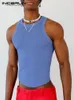 Mężczyzn Topy zbiornikowe okrągły rękaw Solidny kolor Summer Casual Kamizelki Fitness Modna odzież Mężczyzna Ubranie S-5xl Inderun 220627