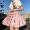 スカートプラスサイズミニレディースサマンプリーツスカートハイウエストかわいいピンクの格子縞の日本の学校制服orajuku jupe女性