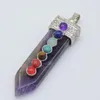 Pendentif Colliers Oeil de Tigre Naturel Rond Gemme Perles 7 Chakra Collier Pendentifs Épée Pendule Charmes Guérison Reiki Femme Hommes Yoga Jewe