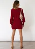 Autumn Winter Women Sweaters Mini Dresses Sexy Wrap V Neck Long Sleeve Knit