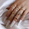 10pcs/conjunto Bohemian Gold Chain Ring Conjunto Boho Coin Moon Rings Party for Women Fashion Jewelry Gifts