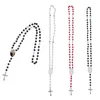 2022 New Trendy Sublimation Blank Rosary Necklace Cross Pendant Necklace With Oval Insert Diy Photos Gift