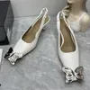 Summer New Genuine Leather Butterfly Decorate Thin Heel Sandals Women Pointed Toe Elastic Band Shoes Runway Ladies Sandals