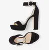 Summer Luxury Brands Platform Sandals Shoes For Women Crystal Buckle Block Heels Wedding Party Dress Lady Discount Footwear