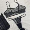 Diseñador de malla para mujer traje de baño bikinis ropa interior sexy bordado letra encaje traje de baño transpirable vacaciones playa bikini