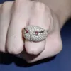 Hip Hop Side Stones Jewelry Owl Rings Solid Copper Ring With Red Zircon Iced Out Cubic Zirconia