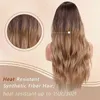 EASIHAIR Ombre Brown Long Wavy Synthetic Wigs Middle Part Natural Hairs for Women Daily Cosplay Party Heat Resistant Fiber 220525
