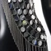 Festival Bling Plast Sequined Crop Tops Kvinnor Sexig Metallkedja Tassel Nightclub Dance Wear Party Burning Outfits Tank Top 220325