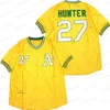 Nikivip Pas Cher En Gros Rétro Catfish # 27 Hunter Baseball Maillots Tous Cousus Jaune Taille S-3XL Vintage Maillot De Haute Qualité