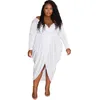 Plus Size Dresses Fall Maxi Dress Women Clothing Draped Slip Hem V Neck Sexy Party Fashion Long Sleeve Wholesale Drop