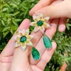 CWWZircon Luxury Big Green Water Drop Leaf Flower Cubic Zirconia Stone Women Party Orecchini lunghi per gioielli da ballo di nozze CZ925