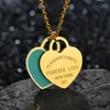 Classic Design Pink Green Enameled Double Heart Pendant Necklace