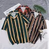 Spring Summer New Hawaii Men Shirts Short Sleeve Blouse Top Male Stripe Print Loose Casual Shirts Mens Beach Shirts FM044