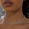 Chains Iced Out Clear Crystal Miami Curb Cuban Chain For Women Men Hip Hop Mixed Color Link Choker Rapper Jewelry GiftsChains