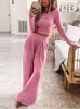 CHRLEISURE femmes ensembles maison loisirs costumes couleur unie hauts en tricot pantalons à jambes larges deux pièces chandails pantalons à jambes larges T220729