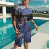 Survêtements pour hommes Tendance rétro Survêtement décontracté surdimensionné Streetwear Graphic T-shirt Shorts Set Beautiful Landscape Pattern Men's Cloting Se
