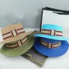 Sombrero de diseñador para mujer Sombreros de ala ancha Cinta Color contrastante Letra de lujo G Top de vacaciones de paja