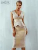 Adyce Ruffles Celebrity Party 2 Twee stukken Sets Summer Women Bodycon Mouwloze V-Neck Evening Club Bandage 220509