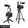 Stativ telefon dslr kamera vlog stativ vlogging kit för fjärrkontrollmikrofon LED -ljushållare intervju live youtube loga22