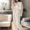 ATUENDO Winter Warm Soild White Pajama Set for Women Vintage Atoff Home Satin Flannel Sleepwear 100% Velvet Soft Silk Nightwear 220329