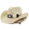 Women khaki Turquoise Belt Cowboy Hat Floppy Beach Cap Summer Straw Hats Ladies UV Protection Hat Men Panama Sun Caps