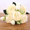 Decorative Flowers & Wreaths 30cm Rose White Pink Peony Artificial Bouquet 5 Big Head 4 Small Bud Fake For Wedding Christmas Decorations Gif