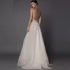 Sexy Ivory Berta Suknie wieczorowe Głębokie V Neck Spaghetti Paski Haftowane Szyfonowe Backless Letnie Illusion Długie sukienki