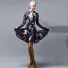 Vestuário de Palco Estampado Dança Latina Vestido Fr Senhoras Preto Renda Saias Mulheres Adulto Tango Ballroom Performance Vestidos QuadradosPalcoPalcoPalco