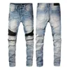 Jeans da uomo 23ss All'ingrosso-Uomo strappato skinny dritto slim elastico denim fit biker pantaloni jeans lunghi pantaloni eleganti slim dritti adatti jeans hip hop uomo jeans